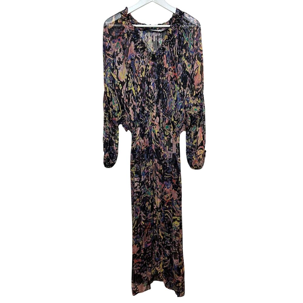 IRO Paris Ramona Dress Ruffle Trimmed Metallic Printed Chiffon Midi 40 - Picture 3 of 11